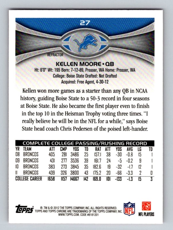 2012 Topps Chrome #27 Kellen Moore Orange Refractors gallery