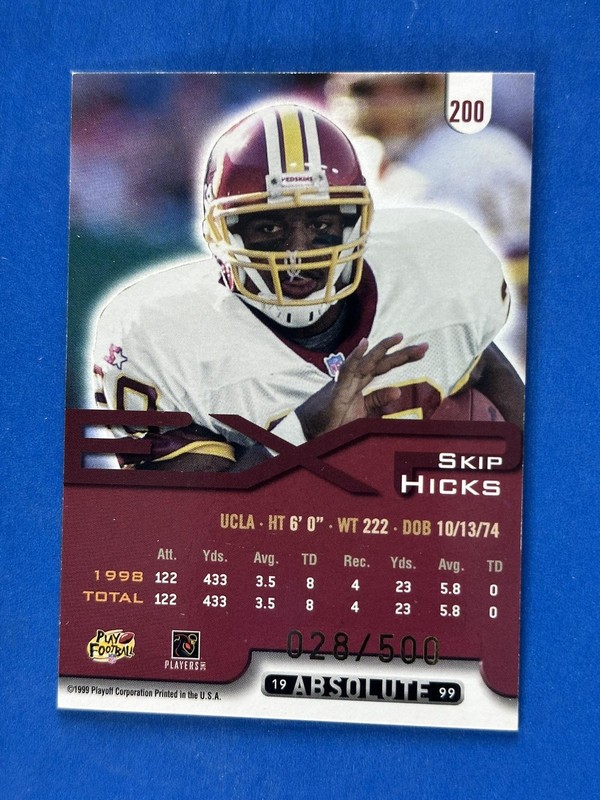 1999 Absolute EXP Tools of the Trade #200 Skip Hicks Redskins #/500 gallery
