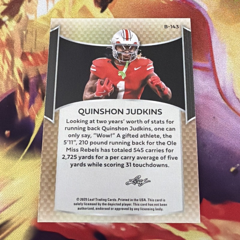 2025 Leaf Metal - Quinshon Judkins #B-143 Purple Foilboard (RC) gallery