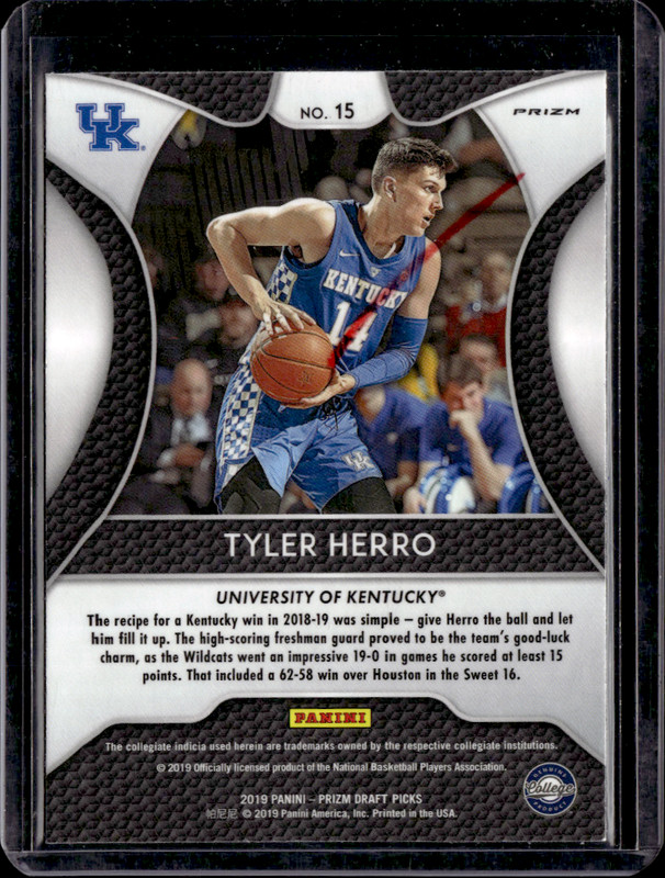 TYLER HERRO 2019 Panini Prizm Draft Picks Silver Rookie MIAMI HEAT #15 gallery