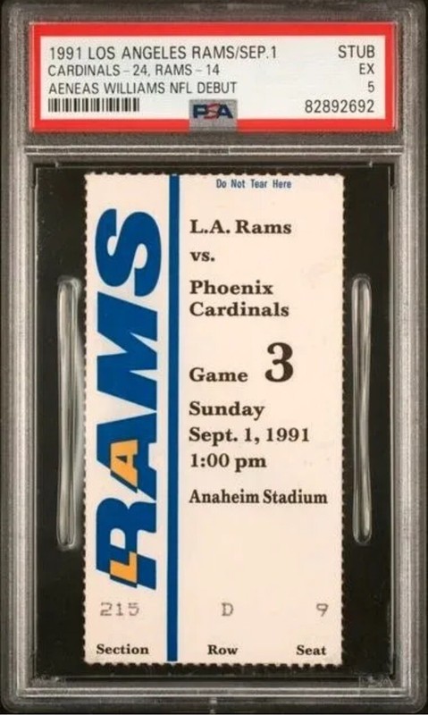 Aeneas Williams PSA 5 NFL Debut Ticket Stub HOF14 2nd HIGHEST GRADED POP4 9/1/91