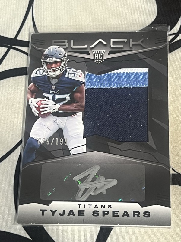 Tyjae Spears Autographed RC (#’d /199) 2023 Panini Black 3 Color Patch #235 (NM)