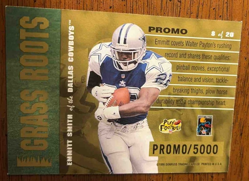 1996 Donruss Emmitt Smith Grass Roots Promo Card /5000 gallery