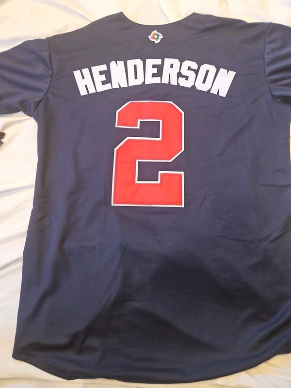 NEW USA Orioles HENDERSON #2 MLB Baseball Jersey Size Large Navy Red White gallery