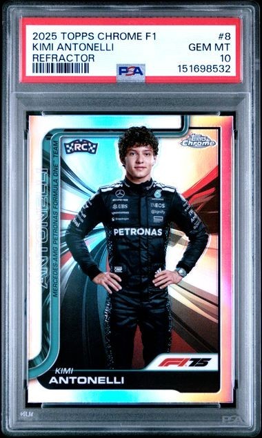 2025 TOPPS CHROME F1 Kimi Antonelli #8 Refractor RC Rookie PSA 10