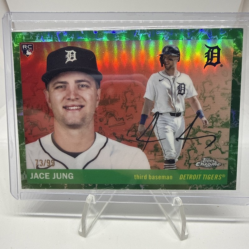 2025 Topps Chrome PLATINUM~#357⭐️JACE JUNG⭐{RC}《”Toile White/GREEN”》#/99~TIGERS