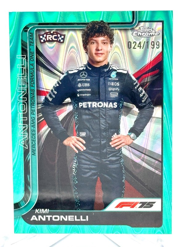 2025 Topps Chrome Formula 1 Aqua Parallel #8 Kimi Antonelli RC Rookie 24/199