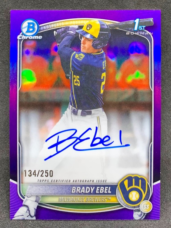 2025 Bowman Chrome BRADY EBEL Brewers Prospect Purple Refractor 1st Auto SP /250