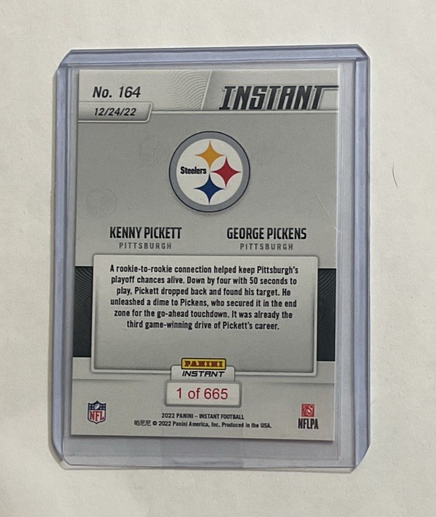 Kenny Pickett, George Pickens RC 2022 Panini Instant #164 Steelers SP /665 gallery