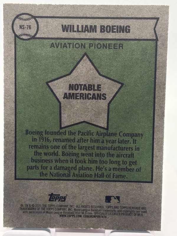 2025 Topps Heritage Notable Americans - William Boeing #NS-76 gallery