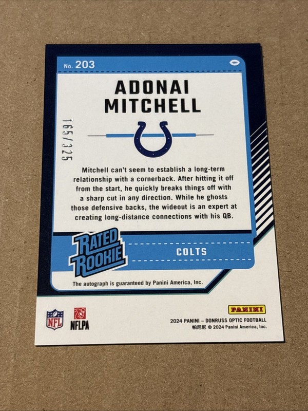 2024 Panini Donruss Optic - Rated Rookie Adonai Mitchell #203 Autographs /325 gallery