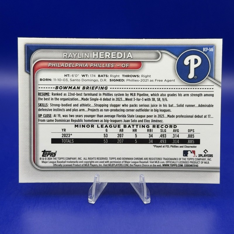 2024 Bowman Raylin Heredia 1st Bowman Chrome Lunar Refractor #BCP-146 Phillies gallery