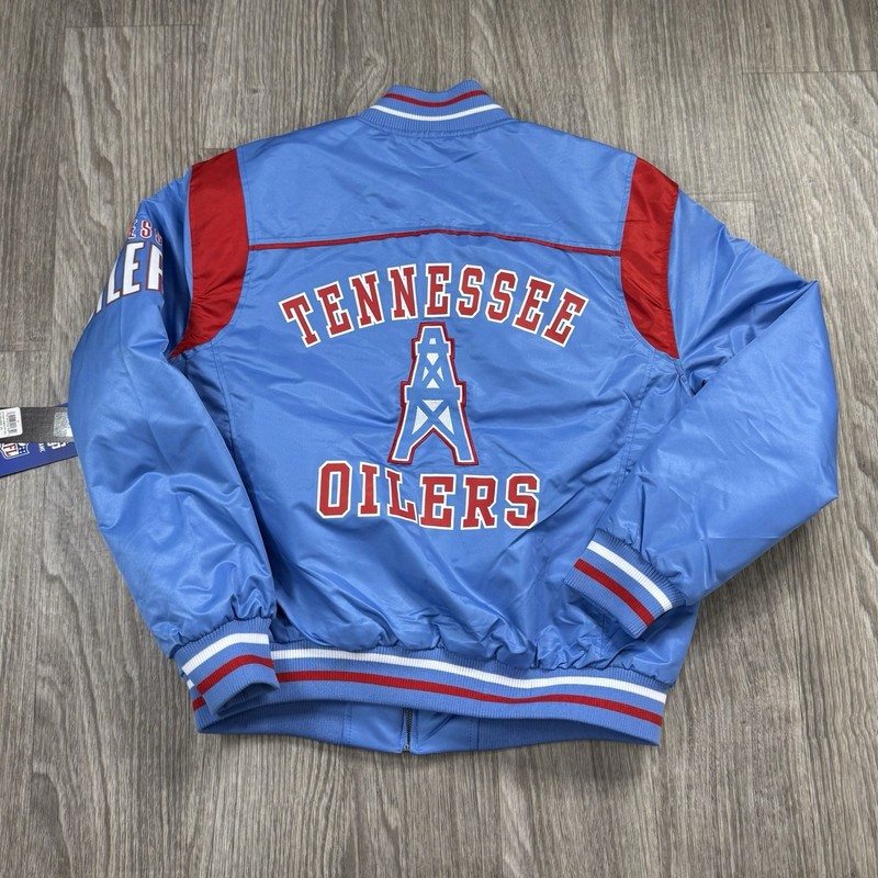 NFL Ultra Game Tennessee Titans Houston Oilers Satin Bomber Jacket Men Med gallery