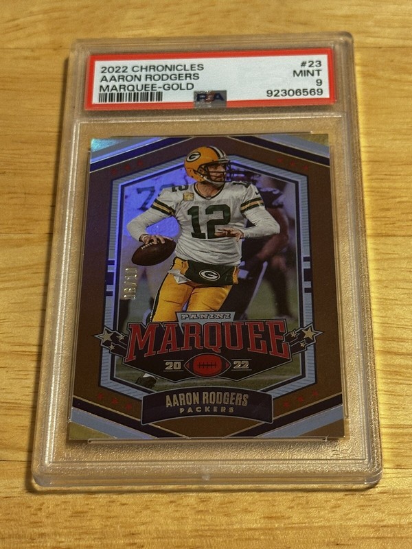 PSA 9 2022 Panini Chronicles Marquee Aaron Rodgers Gold 6/10 #MAR-23