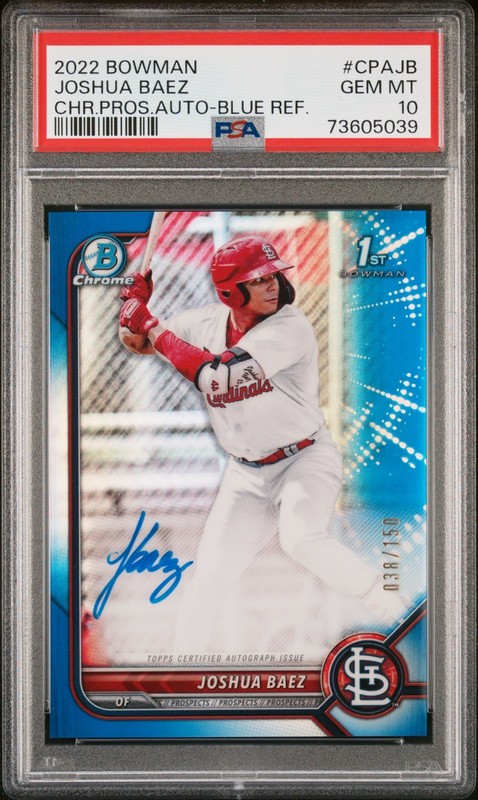 2022 BOWMAN CHROME AUTO /150 TRUE BLUE #CPAJB JOSHUA BAEZ PSA 10