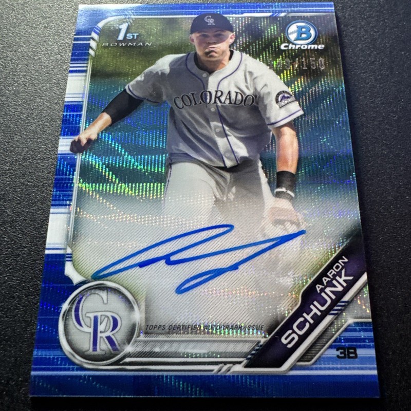 2019 Bowman Draft Aaron Schunk #CDA-AS Blue Wave 1st Chrome Auto /150 ROCKIES gallery