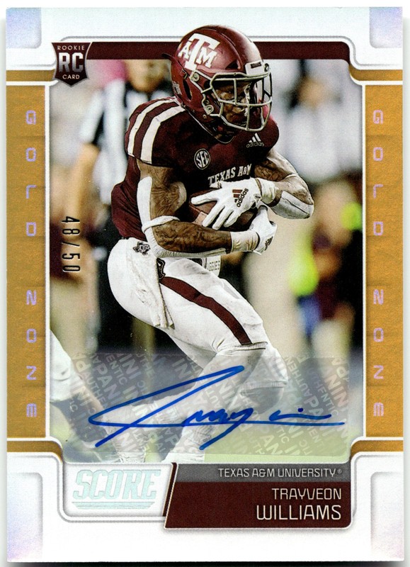 2019 Score #393 Trayveon Williams Rookies Signatures Gold Zone #/50