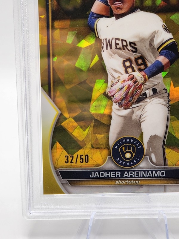 2023 BOWMAN CHROME 1ST YELLOW SAPPHIRE JADHER AREINAMO /50 PSA 10 RC GEM MINT MT gallery